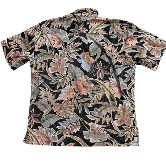 Tori Richard Honolulu Large Texture Cotton Aloha Shirt Black Tropical Leaf Print - Picture 5 of 5